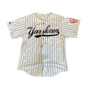 Majestic New York Yankees White Pinstripe Baseball Jersey Sewn Men’s Size Large